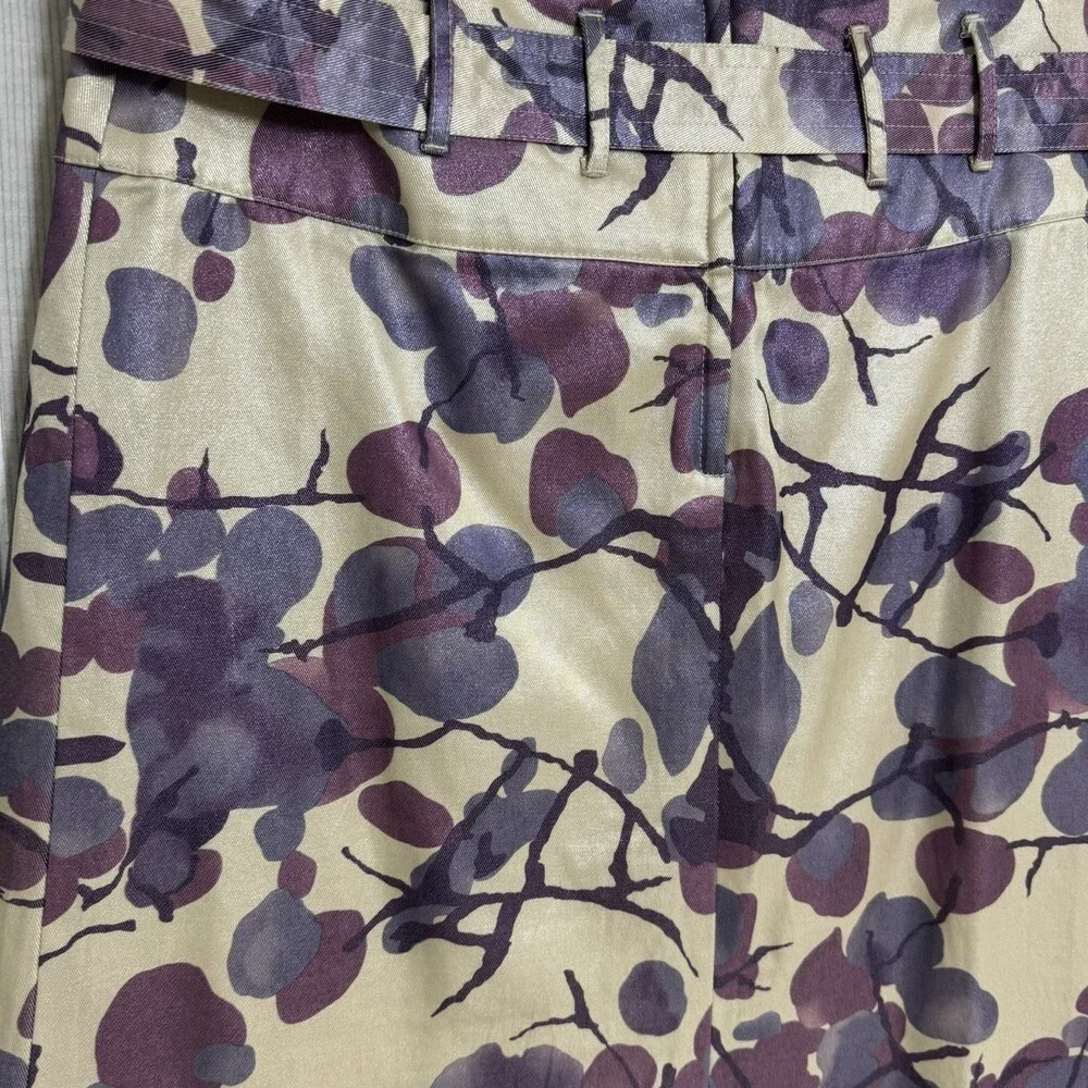 Y2K Belted A-Line Wrap Skirt‎ Satin Botanical Button Front EU 36 Jacquard